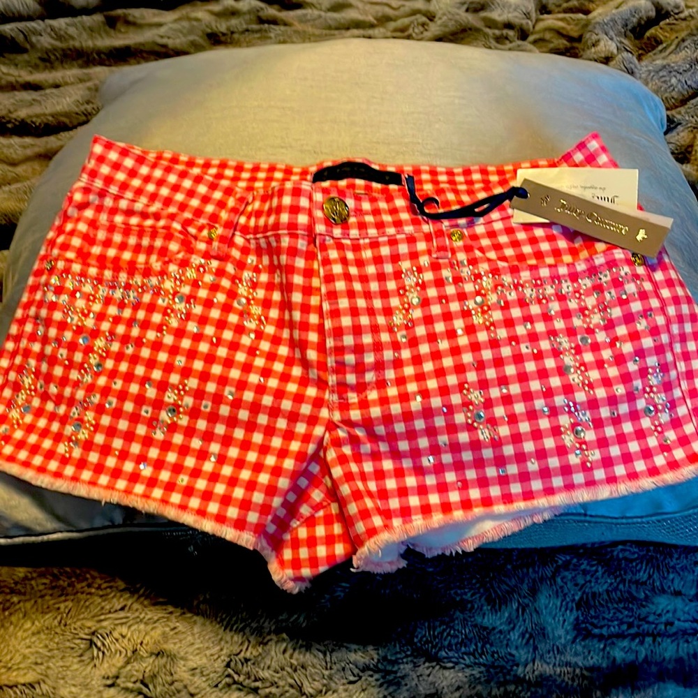Sweet little pink rhinestone juicy short shorts
